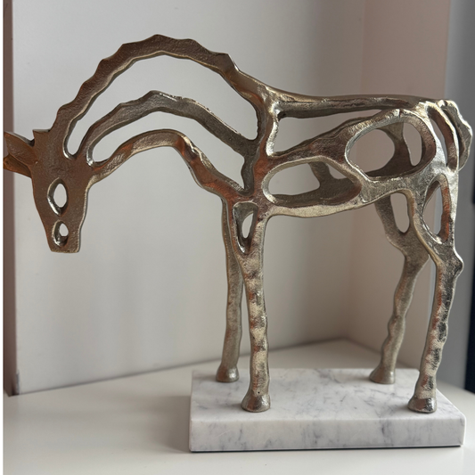 Sculpture Cheval Métal & Marbre